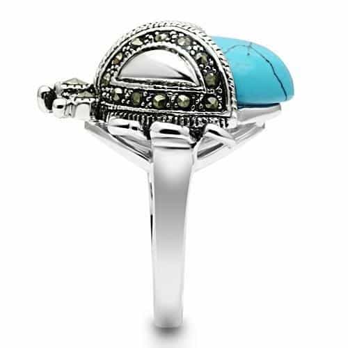 Brass Turquoise Marcasite Feather Vintage Cocktail Ring view 10