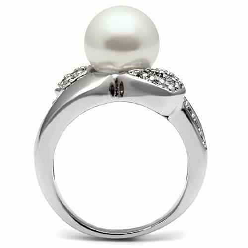 Brass Pearl CZ Leaf Bypass Cocktail Ring | The Stainless Jewelry view 3