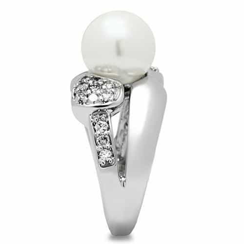 Brass Pearl CZ Leaf Bypass Cocktail Ring | The Stainless Jewelry view 8