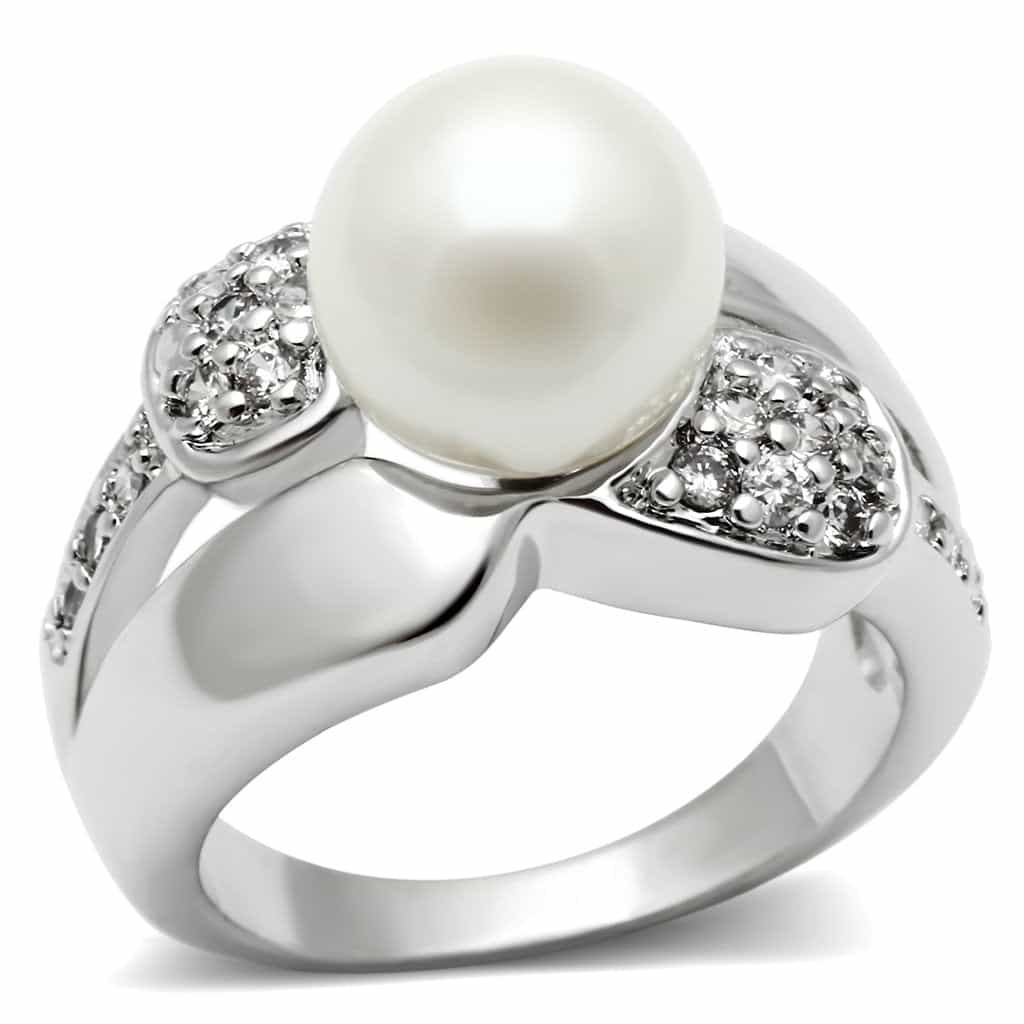 Brass Pearl CZ Leaf Bypass Cocktail Ring | The Stainless Jewelry view 5
