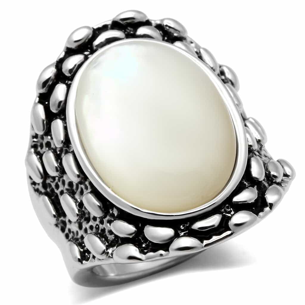 Brass Mother of Pearl Oval Scale Bezel Ring view 1