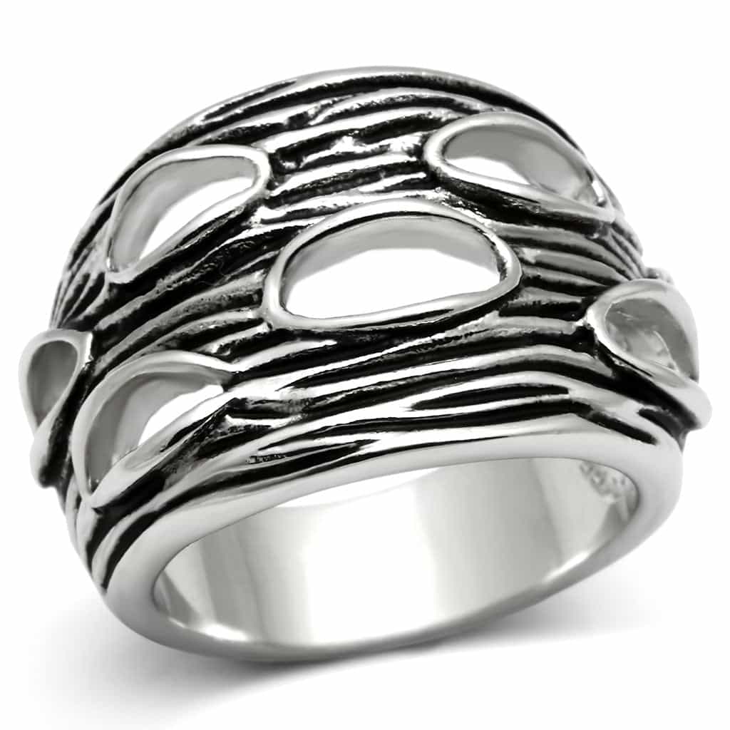 Brass Oxidized Cutout Tree Bark Wide Band Ring view 5
