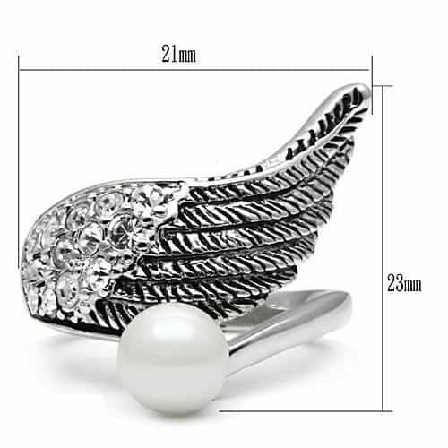 Brass Pearl CZ Angel Wing Cocktail Ring | The Stainless Jewelry view 8