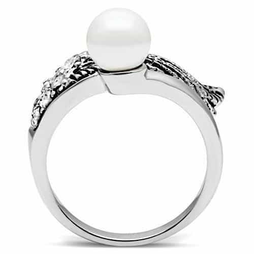 Brass Pearl CZ Angel Wing Cocktail Ring | The Stainless Jewelry view 10
