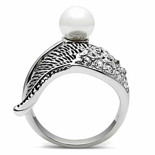 Brass Pearl CZ Angel Wing Cocktail Ring | The Stainless Jewelry view 3