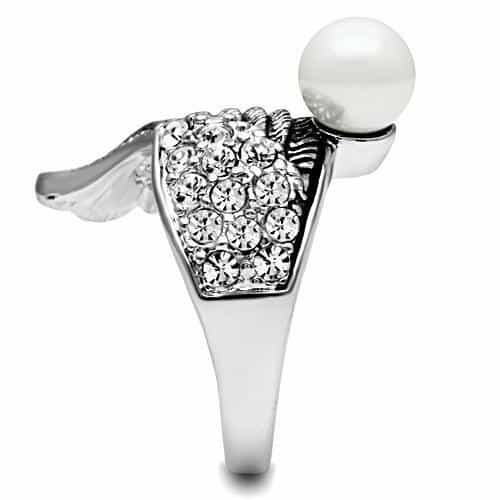 Brass Pearl CZ Angel Wing Cocktail Ring | The Stainless Jewelry view 11