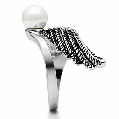 Brass Pearl CZ Angel Wing Cocktail Ring | The Stainless Jewelry view 6