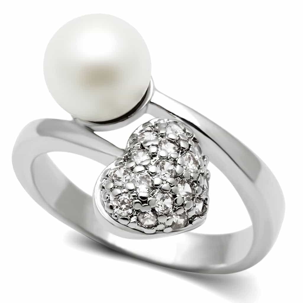 Brass Pearl CZ Heart Open Ring | The Stainless Jewelry view 1