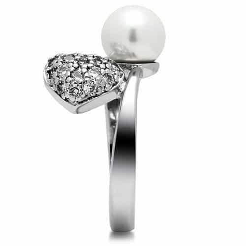 Brass Pearl CZ Heart Open Ring | The Stainless Jewelry view 8