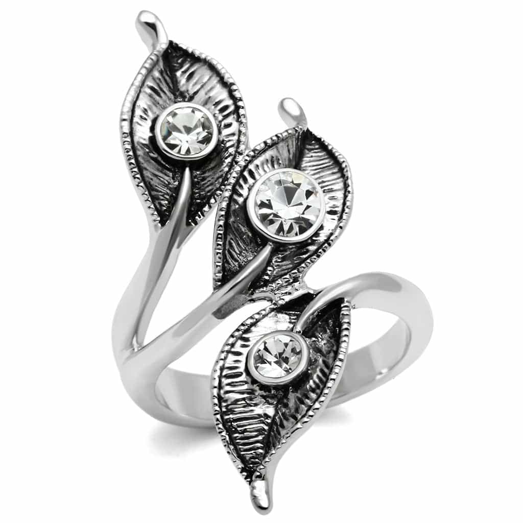 Brass CZ Leaf Vine Bypass Ring | The Stainless Jewelry view 1