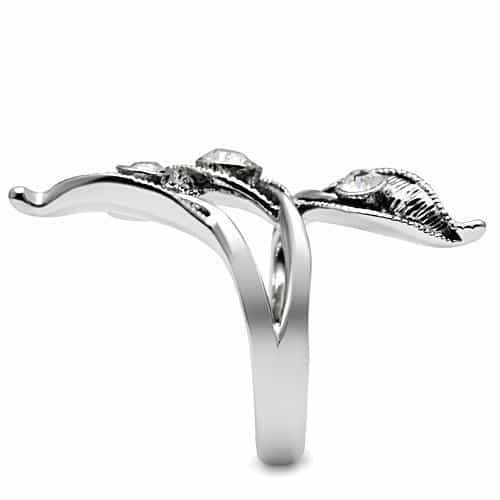 Brass CZ Leaf Vine Bypass Ring | The Stainless Jewelry view 8