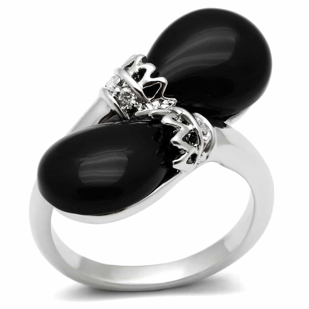 Brass Black Onyx Oval Cabochon Prong Cocktail Ring view 1