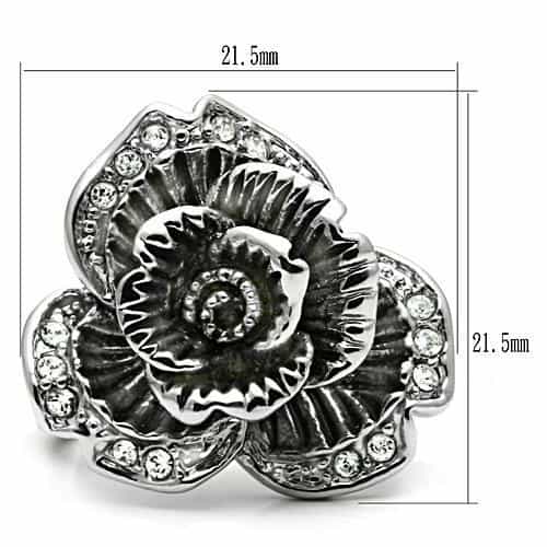 Brass CZ Oxidized Rose Flower Cocktail Ring view 6