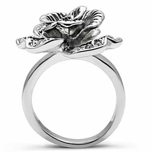 Brass CZ Oxidized Rose Flower Cocktail Ring view 3