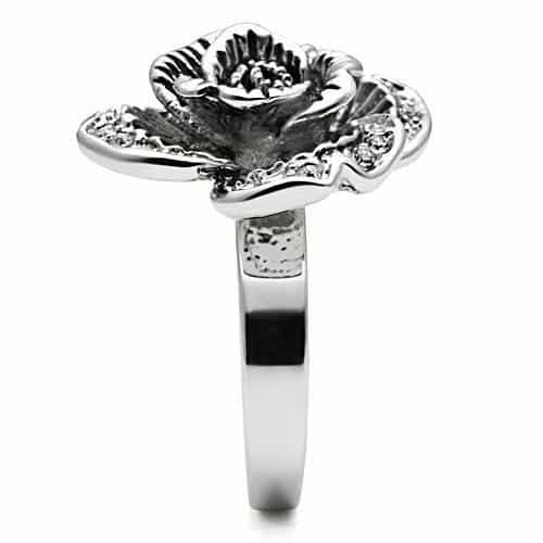 Brass CZ Oxidized Rose Flower Cocktail Ring view 8