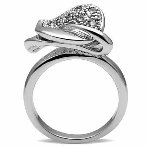 Brass CZ Pave Tulip Leaf Cutout Cocktail Ring view 8