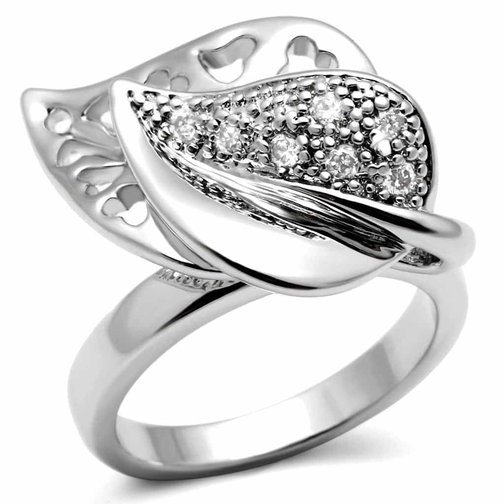 Brass CZ Pave Tulip Leaf Cutout Cocktail Ring view 1