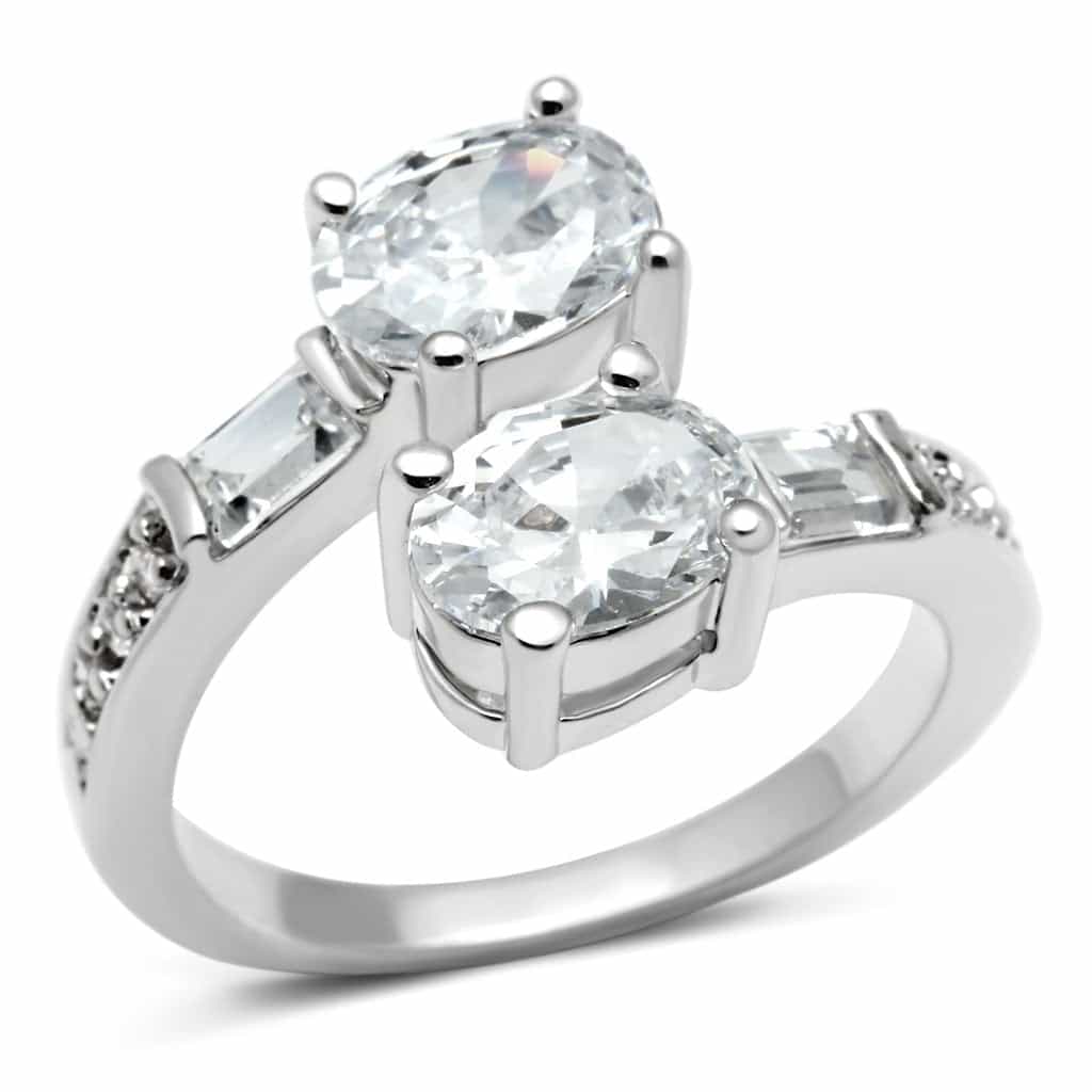 Brass Clear CZ Oval Baguette Solitaire Ring view 5