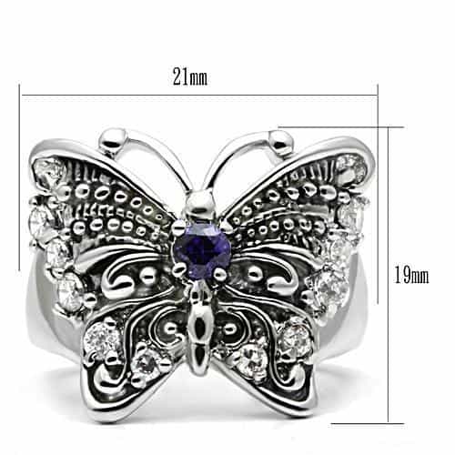Brass Amethyst CZ Marcasite Butterfly Cocktail Ring view 6