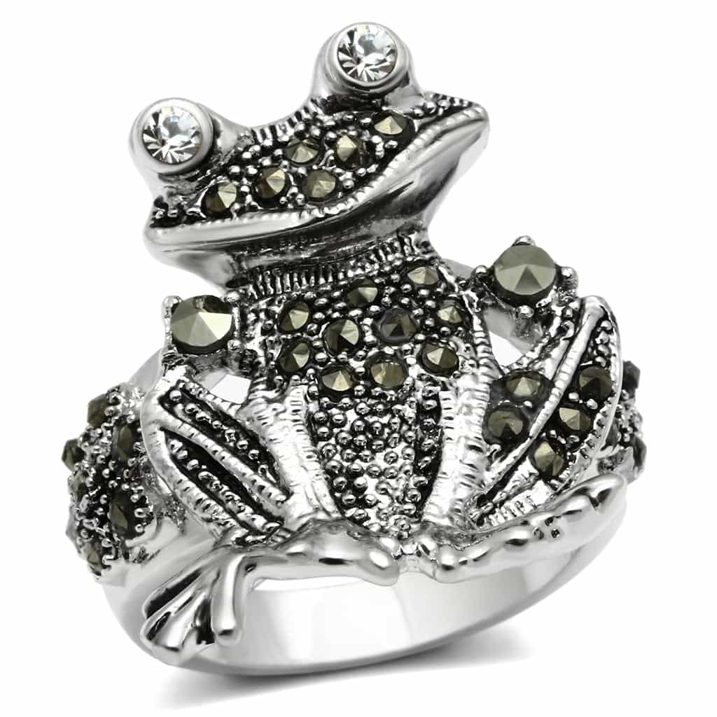 Brass Marcasite CZ Frog Figurine Cocktail Ring view 5