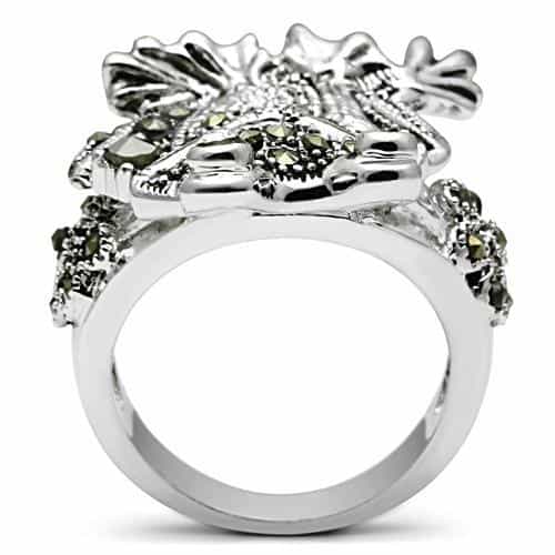 Brass Marcasite CZ Frog Figurine Cocktail Ring view 7