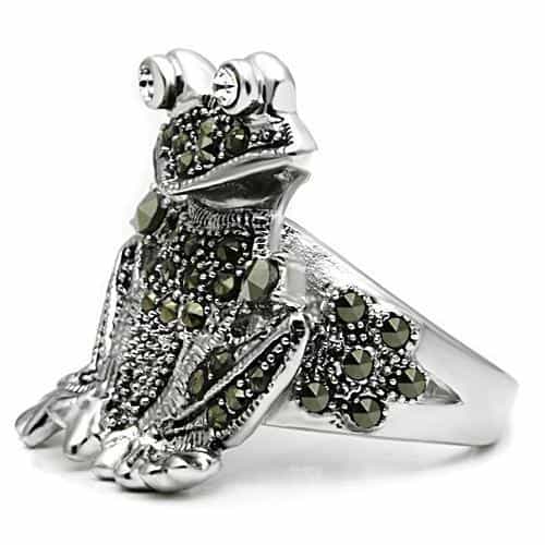 Brass Marcasite CZ Frog Figurine Cocktail Ring view 8