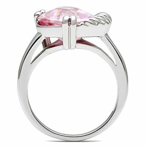 Brass Pink CZ Heart Solitaire Cable Ring | The Stainless Jewelry view 3