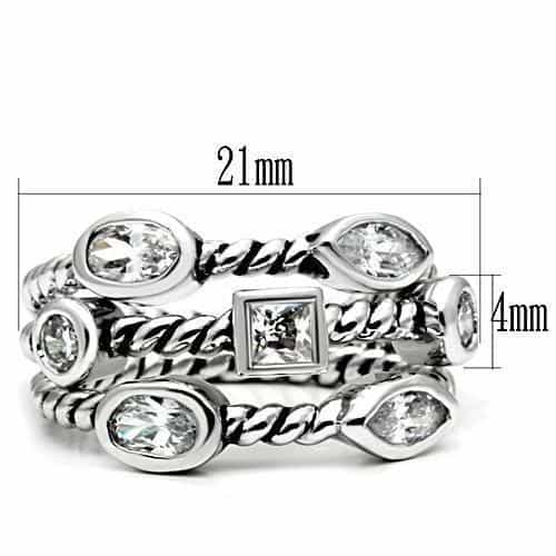 Brass CZ Multi-Shape Rope Bezel Stack Ring view 2
