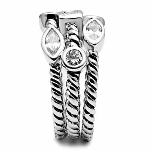 Brass CZ Multi-Shape Rope Bezel Stack Ring view 4