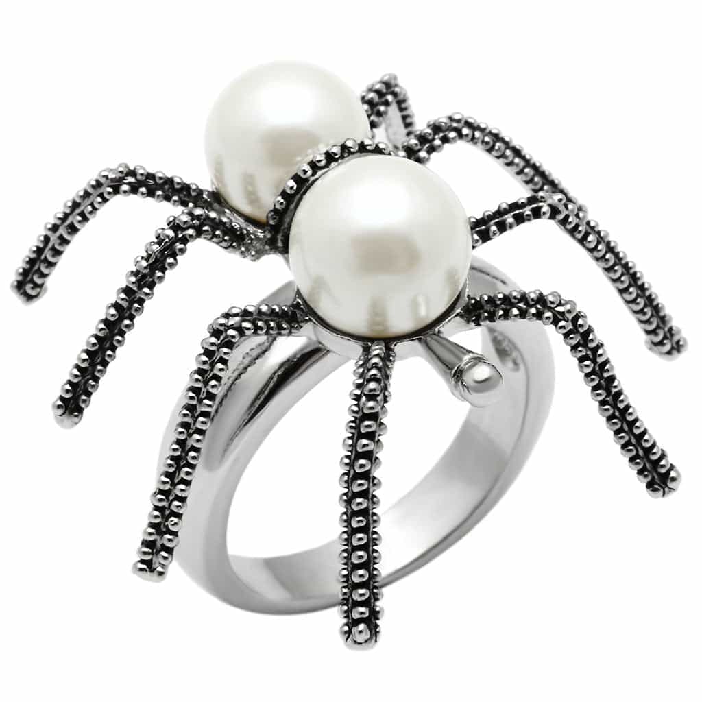 Brass Pearl Marcasite Spider Cocktail Ring view 5