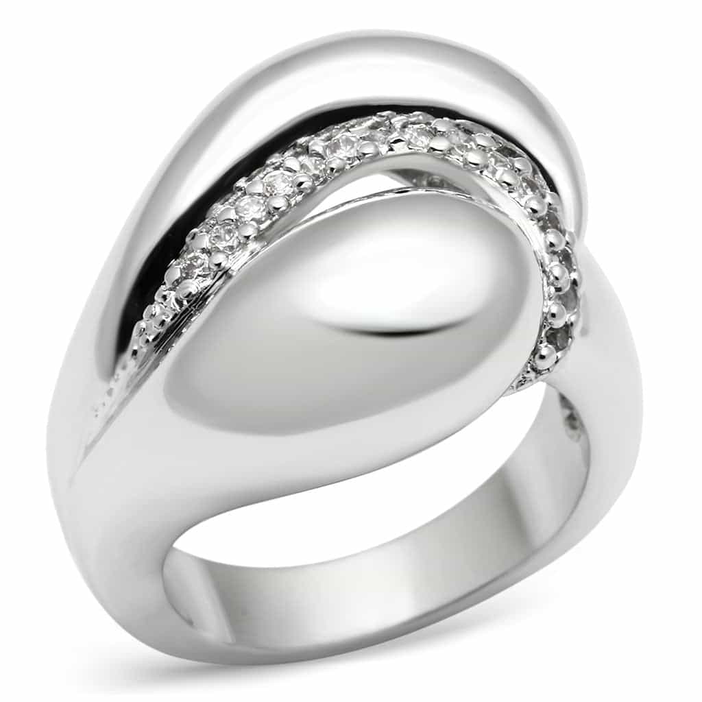 Brass CZ Pave Teardrop Dome Bypass Ring | The Stainless Jewelry view 1