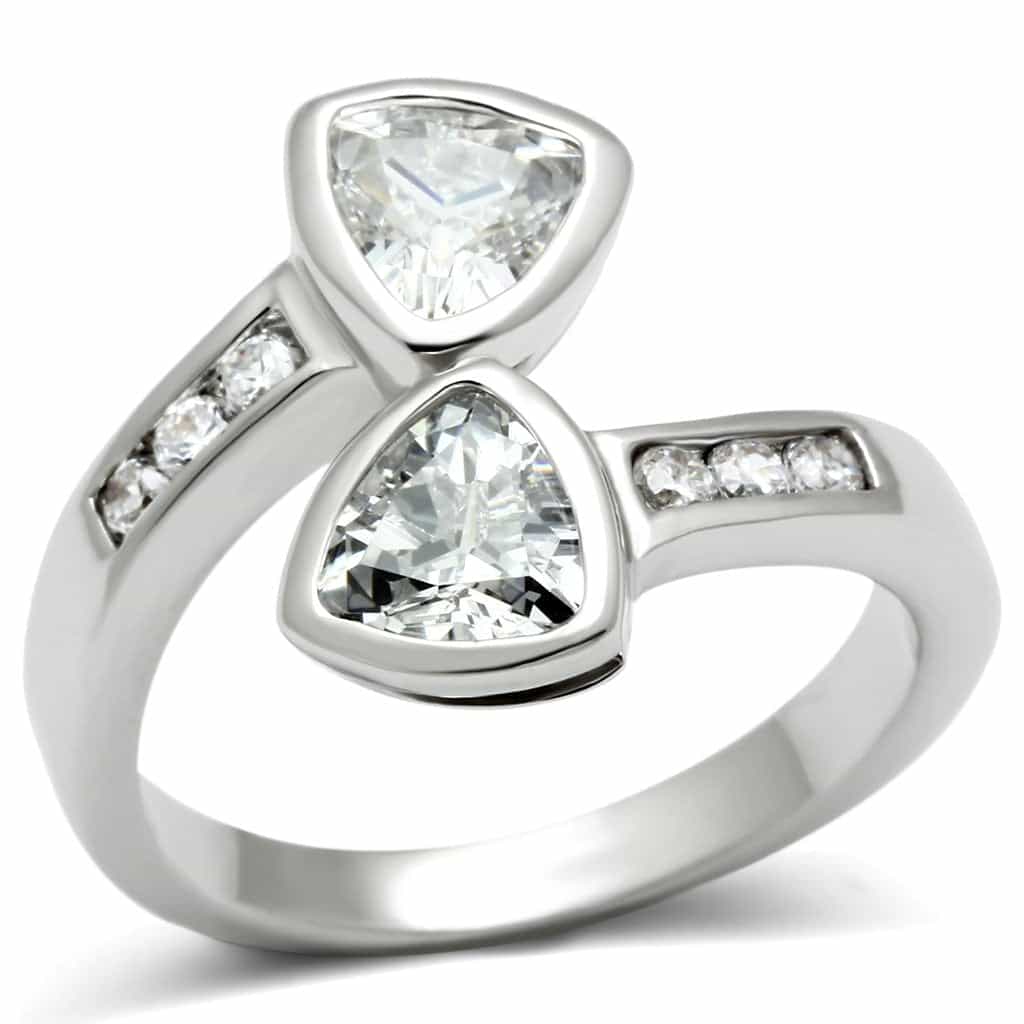 Brass CZ Trillion Double Stone Bypass Ring view 1