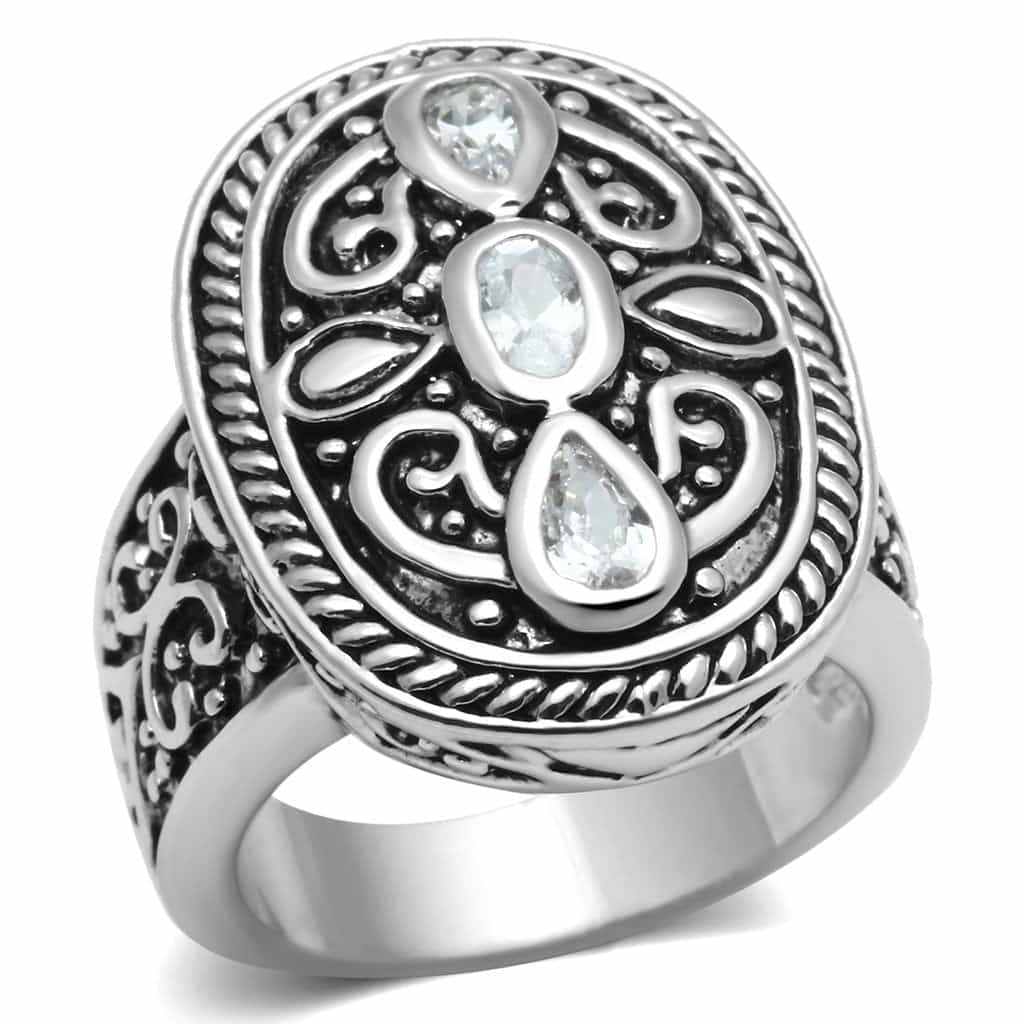 Brass CZ Filigree Oxidized Oval Dome Ring | The Stainless Jewelry view 1