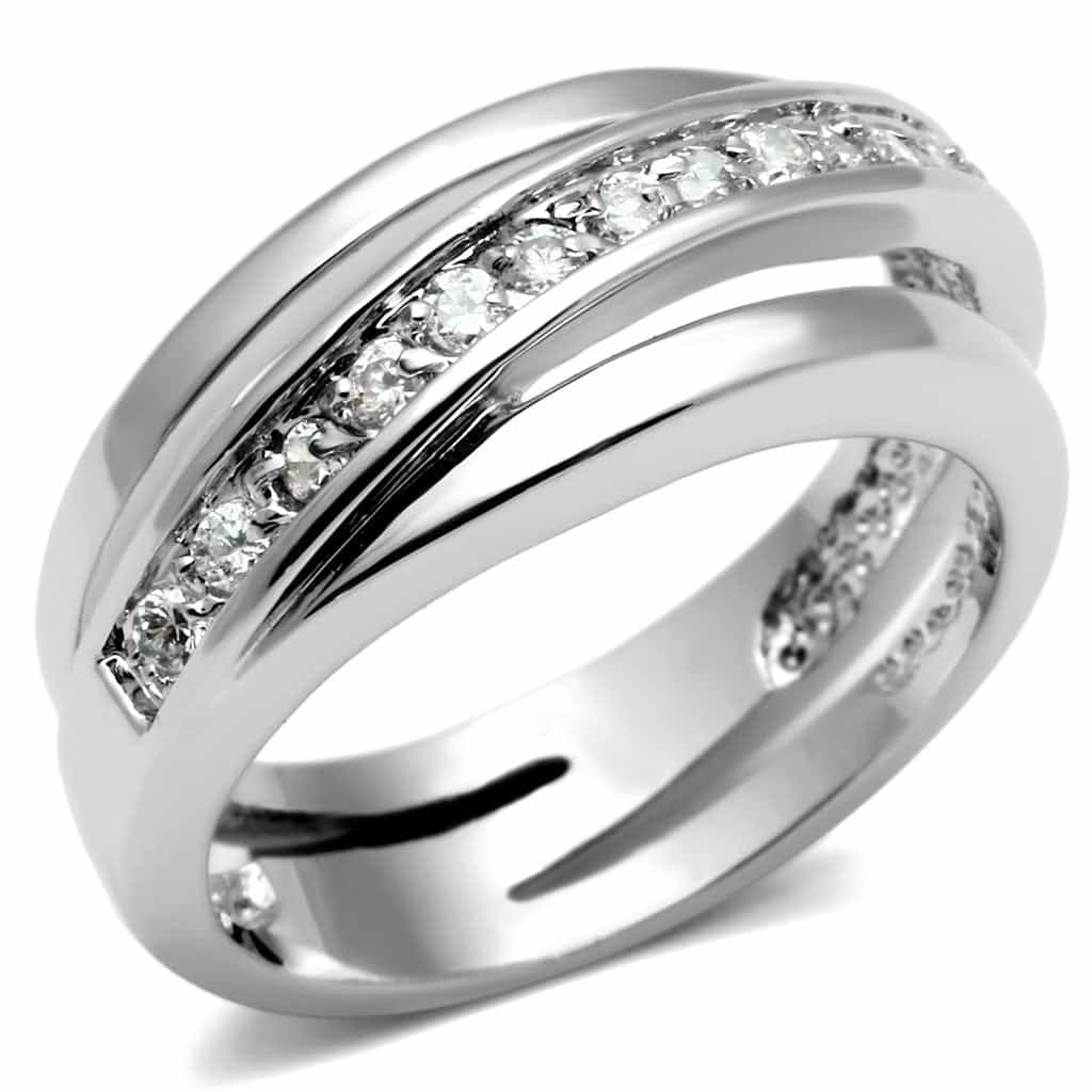 Brass CZ Channel Diagonal Crossover Band Ring view 5