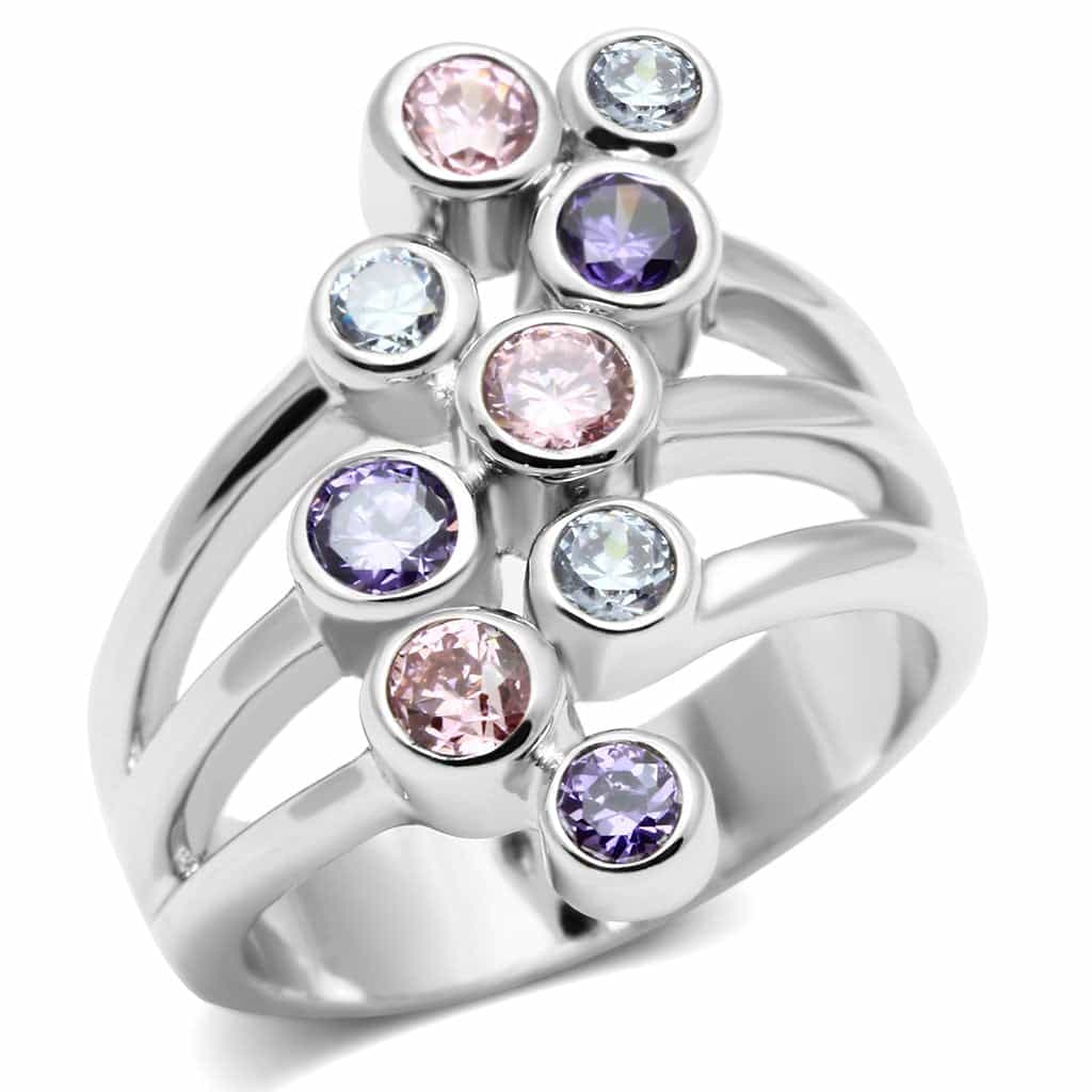 Brass Multicolor CZ Bezel Bubble Cluster Ring view 1