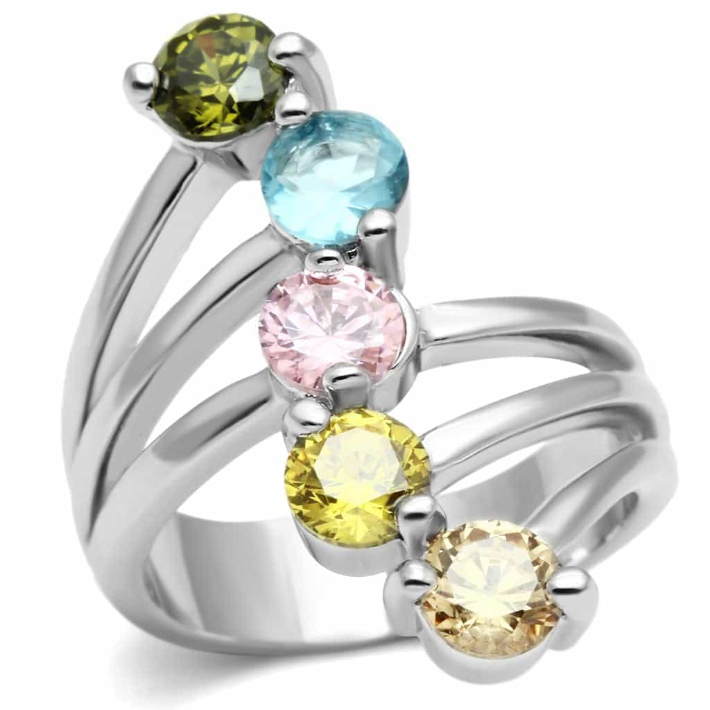 Brass Multicolor CZ Bezel Scattered Open Band Ring view 2