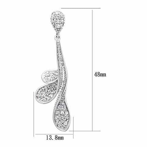 Brass CZ Pave Swirl Vine Long Drop Earrings view 2