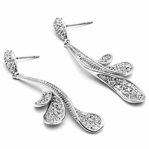 Brass CZ Pave Swirl Vine Long Drop Earrings view 3