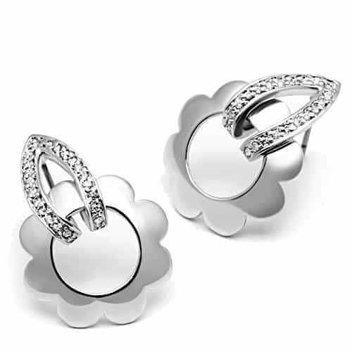 Brass CZ Pave Teardrop Flower Circle Clip Earrings view 3