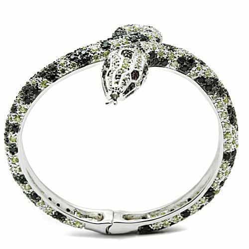 Brass Green Black CZ Panther Hinged Cuff Bracelet view 3