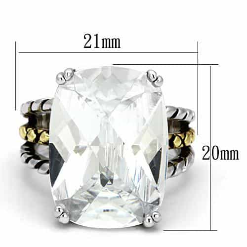 Brass Clear CZ Cushion Two-Tone Cable Solitaire Ring view 2