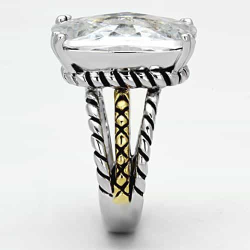 Brass Clear CZ Cushion Two-Tone Cable Solitaire Ring view 4