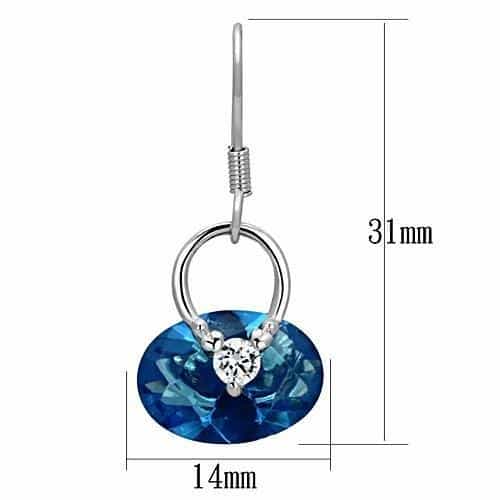 Brass Blue Topaz CZ Oval Hook Drop Earrings view 2