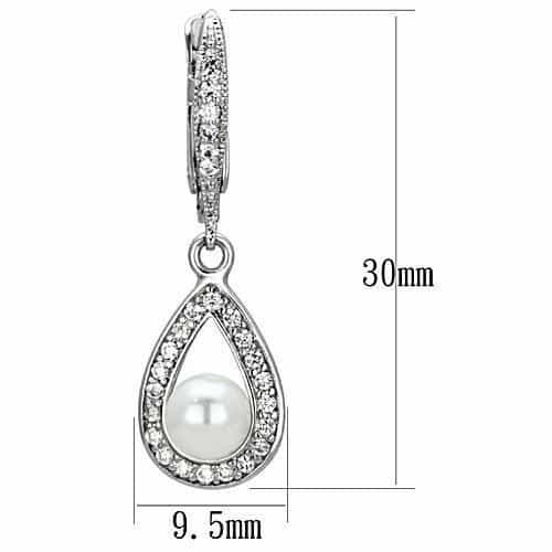 Brass Pearl CZ Pave Teardrop Lever-Back Drop Earrings view 2