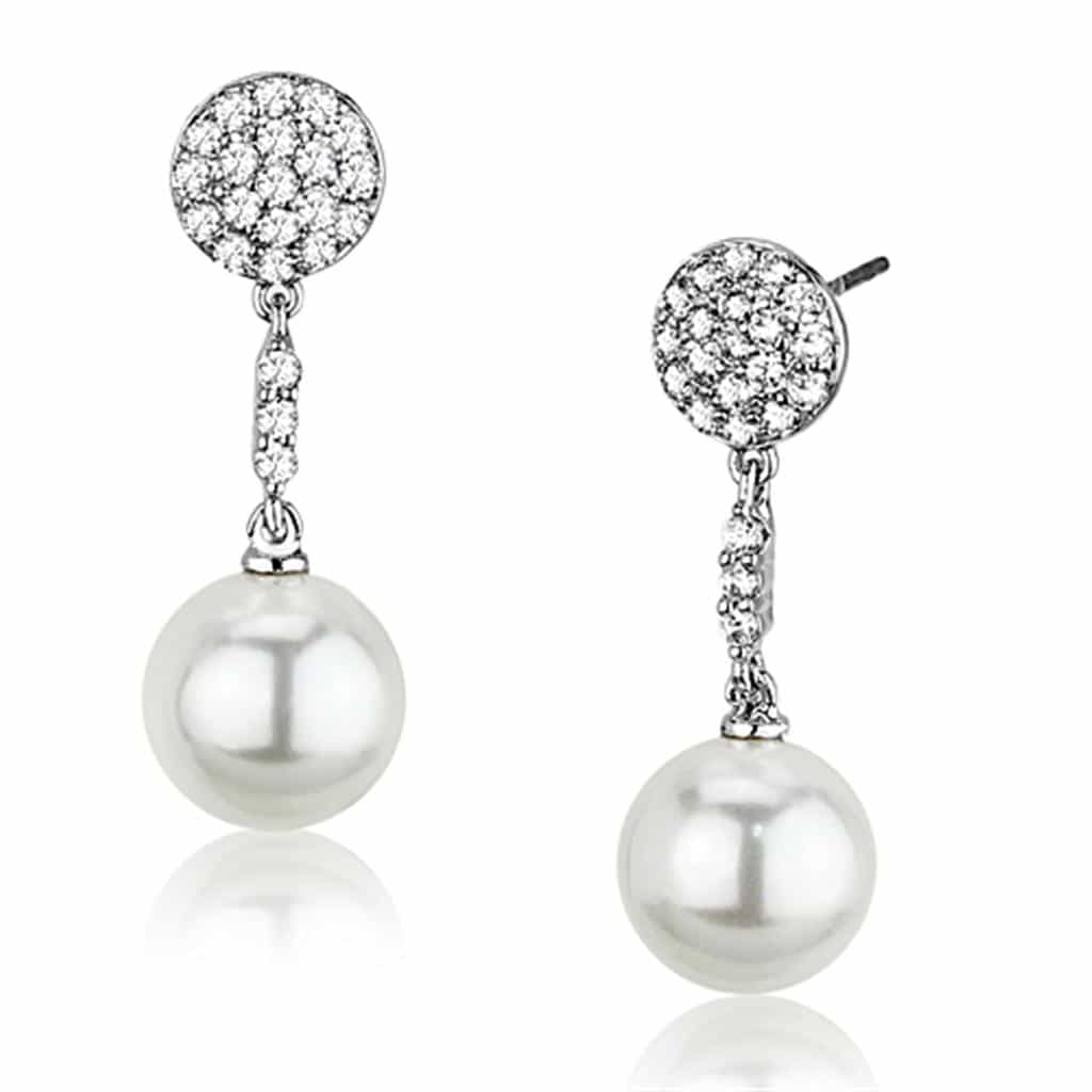 Brass CZ Pave Disc Pearl Dangle Drop Ring | The Stainless Jewelry view 1