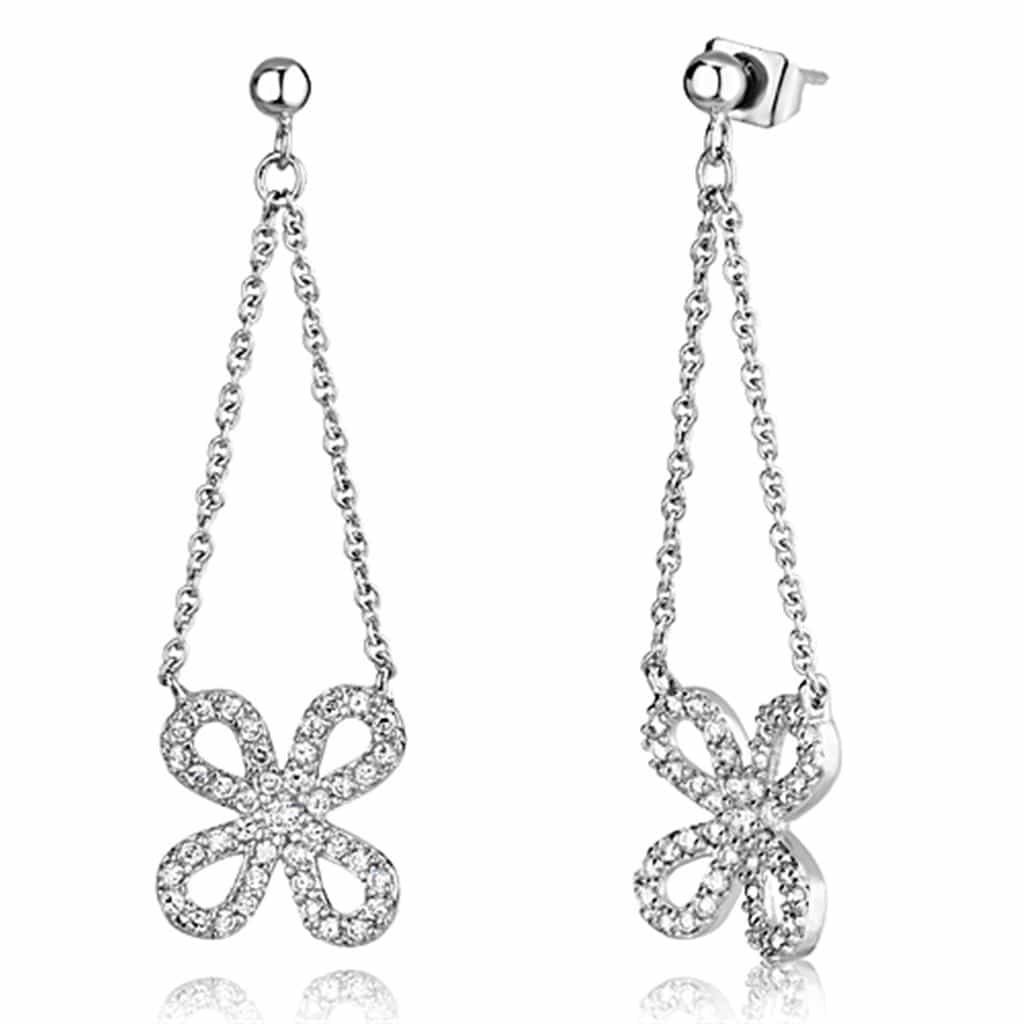 Brass CZ Pave Butterfly Chain Dangle Drop Ring view 1
