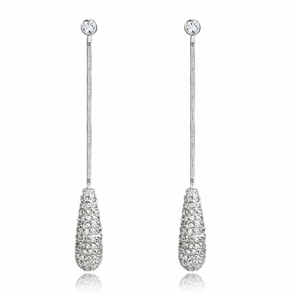 Brass CZ Pave Elongated Teardrop Bar Drop Earrings view 1