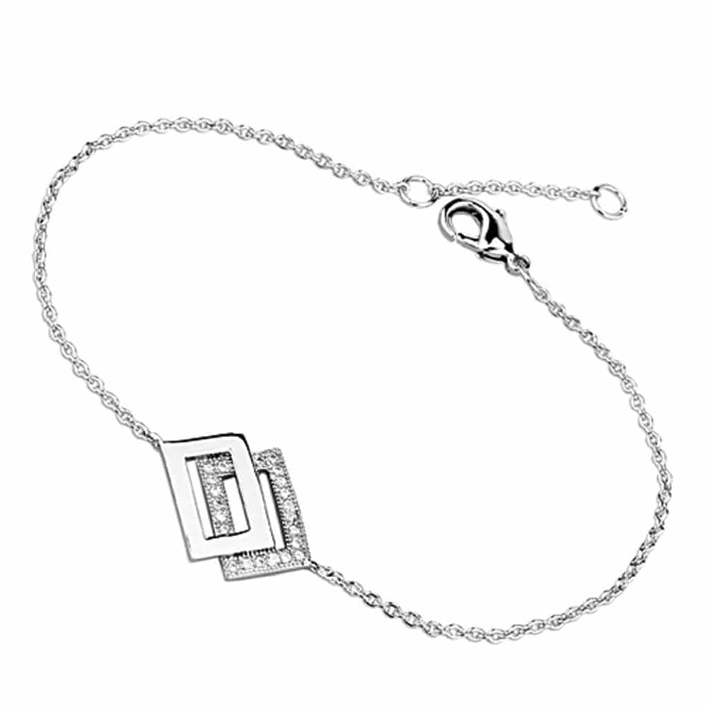 Brass CZ Pave Rectangle Geometric Chain Bracelet view 1
