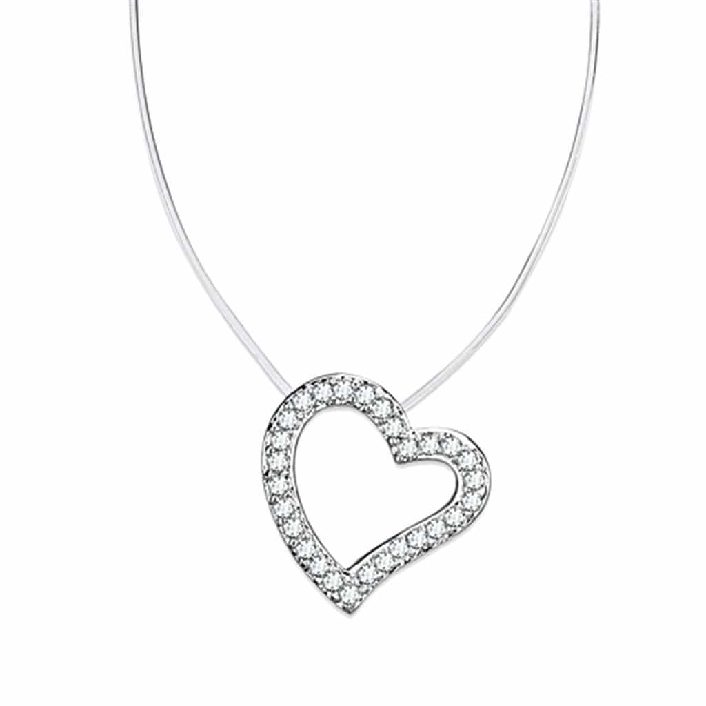Brass CZ Pave Open Heart Wire Pendant Necklace view 1