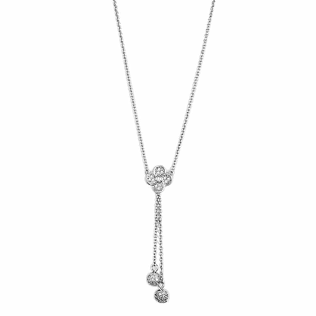Brass CZ Pave Flower Lariat Y-Drop Pendant Necklace view 1